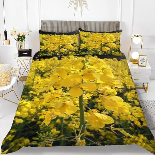 Sxakswol Parure de Iit 140x200 en Colza Imprimée 3D Housse de Couette 140x200 Fleur Jaune en Microfibre Douce Housse Couette 1 Personne avec 2 x Taie d'oreiller v4573