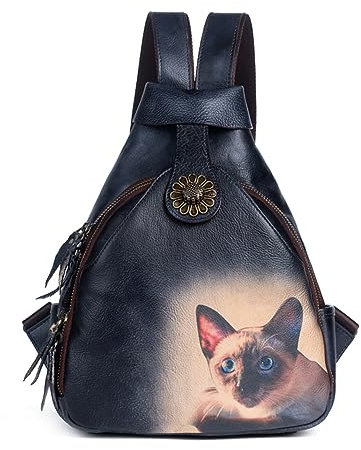 DokinReich Rucksack Damen Kleiner Rucksack Schulrucksack Fahrradrucksack Echt Leder Wanderrucksack Damen Schultertasche Leder Rucksack (Schwarz)