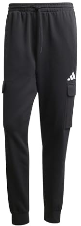 adidas Men's Essentials Feelcozy Fleece Cargo Pants, Black/White, XS