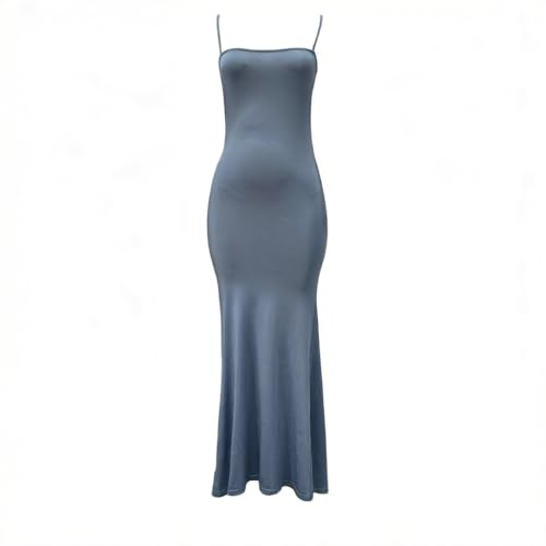 Women's Sensual Casual Spaghetti Strap Maxi Dress Jersey Long Dress Elegant Sleeveless Backless Style Fitted (Blue-1,S)