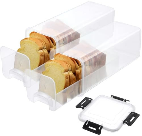 Yiyiring 2 Pcs Bread Storage Container with Tray Plastic Bread Box with Airtight Lid Loaf Bread Keeper Sandwich Bread Dispenser Loaf Storage Bread Saver Bread Holder for Homemade Bread