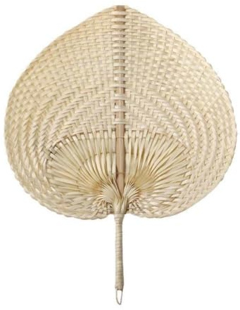 Natural Bamboo Raffia Hand Fan - Heart-Shaped Rattan Braided Portable Summer Fan