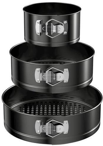 WinGluge 3 Pezzi Tortiera Apribile, 12/18/22cm Teglia da Forno Rotonda, Teglia per Torte, Rivestimento Antiaderente Teglie per Dolci con Fondo Rimovibile, Cake Pan Set, per Torte, Quiche