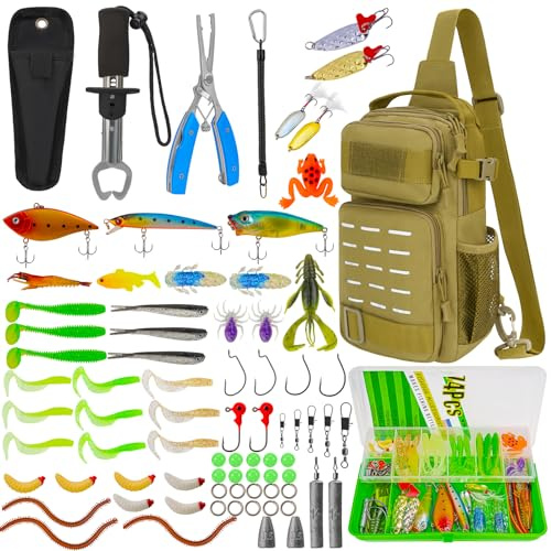 THKFISH Set di 79 pezzi per borsa da pesca, zaino impermeabile da pesca con scatole, borsa da pesca per la pesca, inclusi pinze da pesca, esche, rimuovi ami da pesca e Lip Gripper