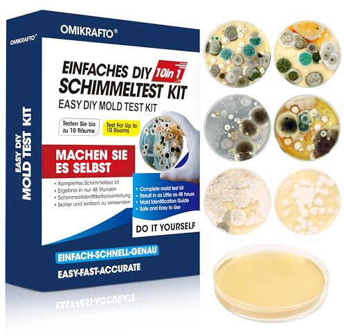 Kit per test di muffa per la casa – Test di muffa per 10 stanze – Test rapido della muffa – Kit aria per la qualità dell'aria interna – Include guida all'identificazione e istruzioni (lingua italiana