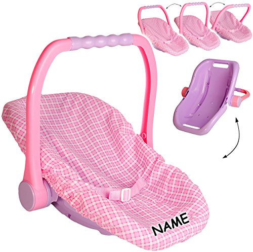 alles-meine.de GmbH große Autoschale/Autositz für Puppen - rosa - lila - inkl. Name - Bezug abnehmbar/Henkel stufenlos verstellbar - Puppentrage/Tragetasche - Babyschal..