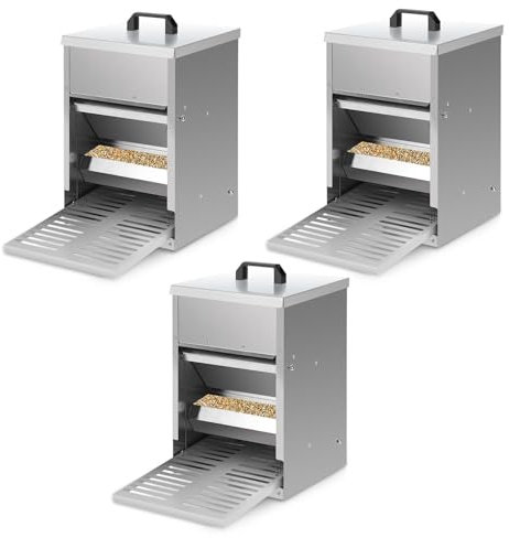 Peviasot Futterautomat Hühner, 5kg verzinkt Futterspender für Hühner mit Trittplatte, Deckel, Wasserdicht Futtertrog, Rattensicher Futterspender Hühner Geflügeltränke Futterautomat
