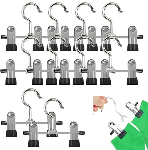 Ksvaye Lot de 10 Cintres Pinces Cintres Pantalons avec Clips, Réglables Métal Cintre a Pince pour Soutiens-Gorges,Jupes,Cravates,Chaussettes