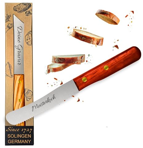 Personalisiertes Frühstücksmesser Solingen mit Holzgriff (Padouk, 1x Wellenschliff)