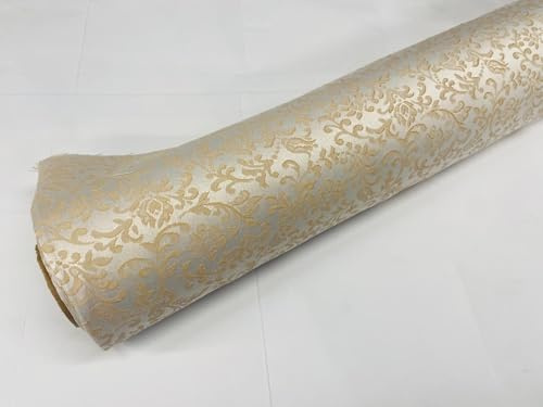 Stoff Meterware Brokatstoff Jacquard Ecru/Beige Dekostoff Polsterstoff 1 Meter x 140 cm