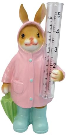 Kznifmk Pluviomètre de Jardin Paysage Ferme Extérieur Facile à Lire Statue Animale en Résine Lapin