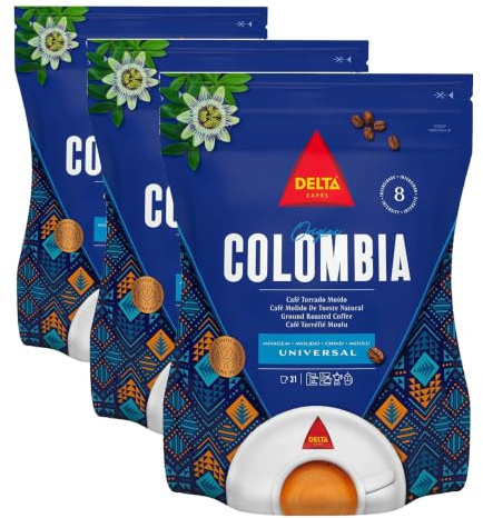 Delta Cafés Bio Origen Colombia - Café Molido Certificado - Notas Suaves y Aterciopeladas con Leves Matices Cítricos - 220 g (Paquete de 3)