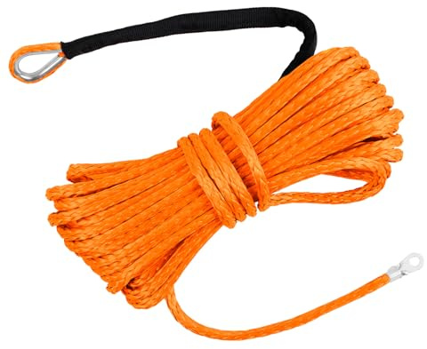 RIOOP Synthetic Winch Rope Heavy Duty 1/4 Inch x 50 Feet 9,500LBs Recovery Tow Rope Line for ATV UTV Truck Jeep Winch Cable Line with Protective Sleeve for Off-Road Car Towing Extension (Orange)
