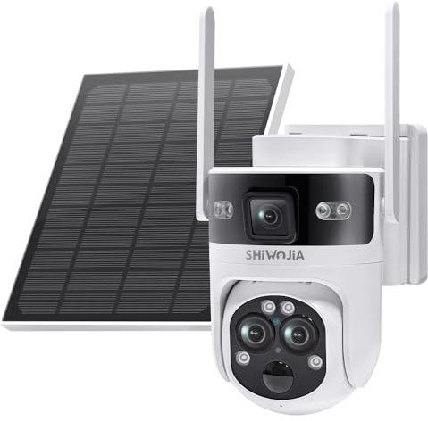 SHIWOJIA Cámara 4G Solar Exterior, 360° PTZ Cámara de Seguridad 4G con Zoom híbrido 15X, cámara de 3 Objetivos, Audio bidireccional, PIR detección, visión Nocturna Color, Impermeable IP66