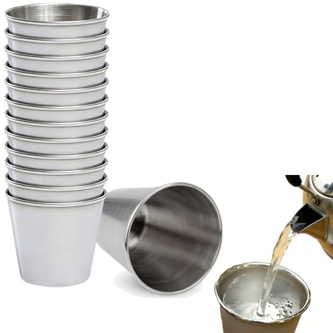CTForest 12 Pièces Gobelets En Acier Inoxydable Mini, Pour Liqueur, Camping, Pique-Nique, Barbecue (50 ml)