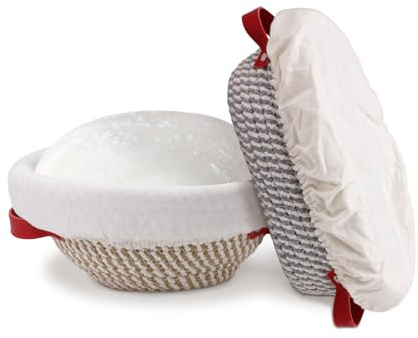 Brödsäker korg set med 2, 23 cm rund surdegsbeständig korg och 25 cm oval brödskål med foder och lock, brödbakning tillbehör för bagare professionell starttillverkning (som visas på bilden)