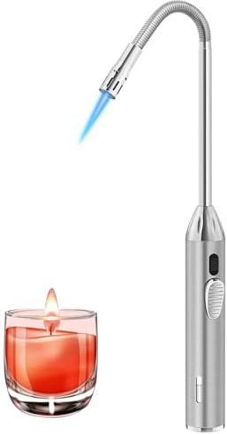 Mechero de gas rellenable, 360°, flexible, llama de chorro de 41 cm, encendedor de arco eléctrico, llama de barra, encendedor de chimenea, encendedor para chimenea, velas, horno, cocina, camping