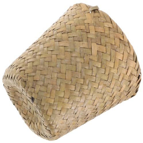 VILLFUL Mini Woven Trash can Natural Straw Basket for Home Organizing and Storage Multifunctional Sundries Basket Compact Size for Desktop Bathroom Bedroom