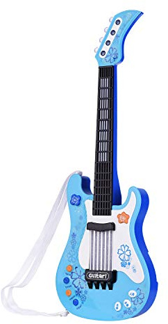 Fafeicy Chitarra Elettrica Interattiva con Luci del Ritmo Sonoro Giocattolo Musicale per Giocattolo Educativo Simulato per Chitarra per Divertimento (BLUE)