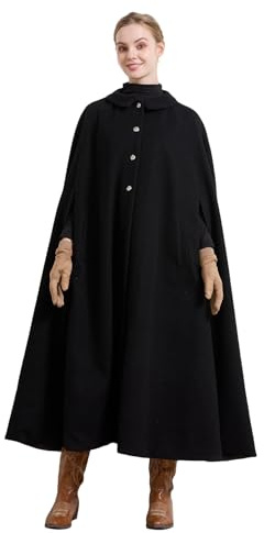 BEAUTELICATE Women Cape Coat Long Wool Cloak Elegant Vintage Lapel Collar Plus Size Overcoat for Winter Autumn Wedding Evening Daily Button Down with Pockets Cloud Blue 128cm
