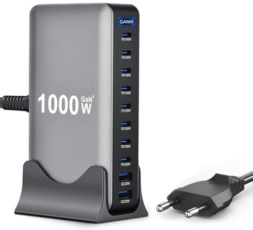 Wowfast Chargeur USB C multiple 1000 W - 10 ports - Chargeur rapide Gan 4 Max 140 W PD3.1/QC20W - Station de charge pour ordinateur portable (8 USB‑C et 2 USB‑A) pour MacBook Air, i-Pad, iPh0ne 17/16