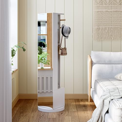 Armoire à bijoux avec miroir, armoire à miroir sur pied, pivotante avec lumières LED, miroir de dressing, miroir pleine longueur avec penderie, pour la maison, la chambre et le salon