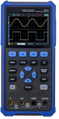 Osciloscopio digital, Osciloscopio Portátil HDS2202S De 200 MHz, Generador Formas Onda, Multímetro, Comprobador Multifunción 3 En 1, 2 Canales + AFG,para pruebas y análisis