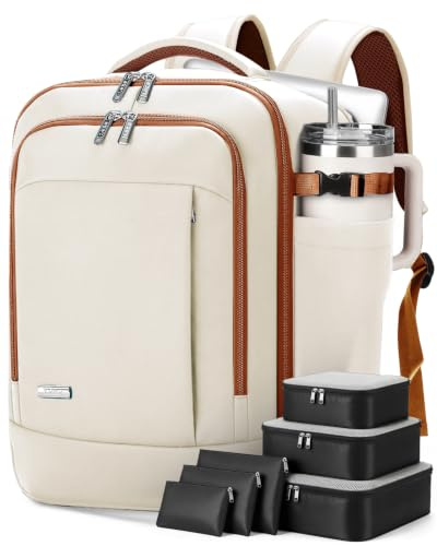 Lekespring Reiserucksack für Ryanair Handgepäck 40x30x20 | Rucksack Handgepäck Flugzeug mit 6 Packwürfeln, leichter Flugrucksack für Kurztrips, Business & Arbeit, Beige