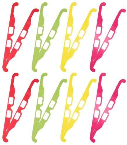 Artibetter Lot de 20 Lunettes 3D à Diffraction en Carton, Effet Arc-en-Ciel Lumineux, Couleurs Rouge Jaune Vert Rose, Légères et Pliantes, pour Fêtes, Noël et Concerts