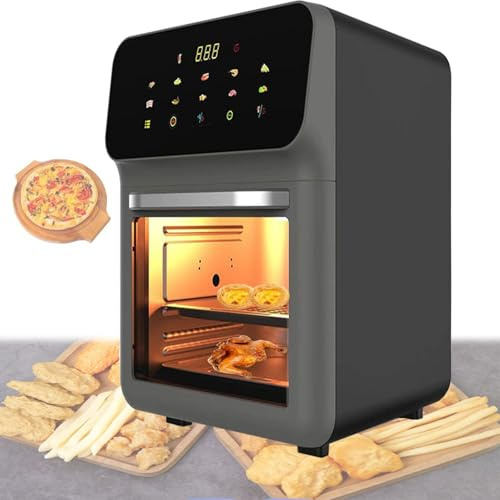 Friggitrice ad Aria Visiva Trasparente con Luce LED Integrata, Friggitrice ad Aria Grande da 15 Litri con Finestra in Vetro Trasparente, Funzioni, 1800 W for Cottura alla Griglia Arrosto Frittura