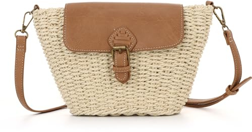 Ynport Crefreak Damen Boho Strohtasche, Schicke Gewebte Schultertasche aus Imitations-Raffia für Strand, Urlaub und Sommer