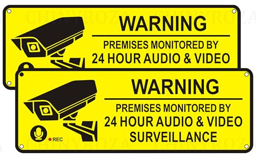 2 Pack 24 Hour Audio and Video Surveillance Sign Reflective Aluminum 25×9cm