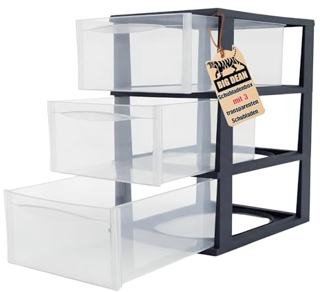 Große Schubladenbox A4 Schubladenschrank Schreibtisch Organizer Transparent | mit Extra Hohen Schubladen aus Kunststoff