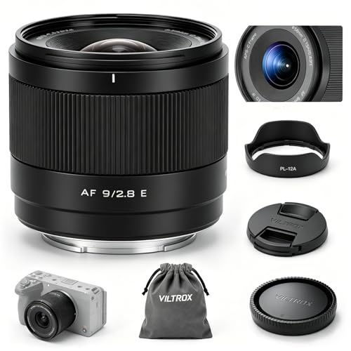 VILTROX 9mm F2.8 E Air AF 9mm F2.8 E Montura Objetivo para Sony E Autofoco APS-C Ultra Gran Angular Objetivo de Focal Fija Compatible con Cámaras con Montura Sony E ZV-E10 ZV-E10II FX30 a7Ⅲ a7RⅢ a7Ⅳ