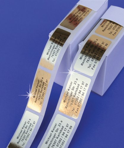 Edle Goldfolie-Etiketten Maxi mit Ihrem Wunschtext, 200 Stück, ca. 52 x 26 mm groß, für bis zu 7 Zeilen Text - SEHR EDEL UND HOCHWERTIG