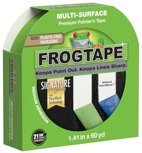 FrogTape Multi-Surface Painters Tape with PAINTBLOCK, 1.5 Inch Wide (1.41 In. x 60 Yds), Medium Adhesion, Green, 1 Roll (1358465)