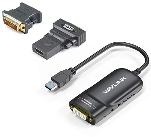 WAVLINK Adaptateur USB 3.0 vers DVI Adaptateur Femelle (Vidéo Graphic) avec Prise Jack écouteurs et Microphone intégré soutenant 2048 x 1152 Résolution pour de Multiples Moniteur Pc et Mac