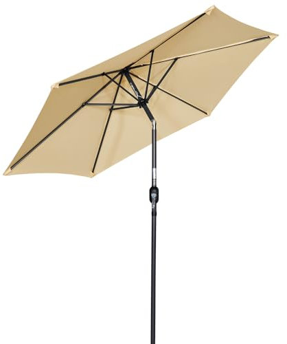Angel Living Parasol de jardin - Ø 270 cm - Parasol de terrasse - Taupe - Rond - En aluminium, acier et polyester - UV50+ - Beige