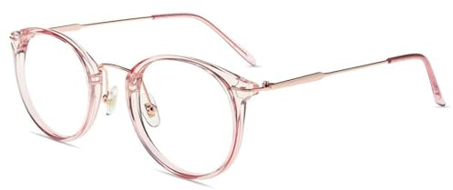 Firmoo Blue Light Blocking Glasses Large Pink for Women, Blue Light Filter Computer Glasses Anti Glare Fatigue, UV Blue Light Protection Glasses Round