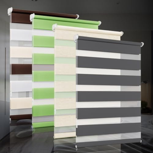bobodeco Doppelrollo klemmfix ohne Bohren Duo Rollos für Fenster mit Klemmträger, Fensterrollo lichtdurchlässig & verdunkelnd Wandmontage Sichtschutz - Anthrazit B35 x H130 cm