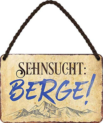 WOGEKA ART Retro Blechschild - Sehnsucht Berge - Alpen - witziger Spruch als Geschenk-Idee zum Geburtstag Weihnachten Dekoration 18x12 cm Vintage-Design Hänge-Schild Metall HS144