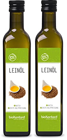 bioKontor – BIO Leinöl 1l (2x500ml) – kaltgepresst & nativ - 100% naturrein | Rohkostqualität – mühlenfrisches Leinsamenöl – mehrfach ungesättigte Fettsäuren – für Müsli, Smoothies & kalte Küche