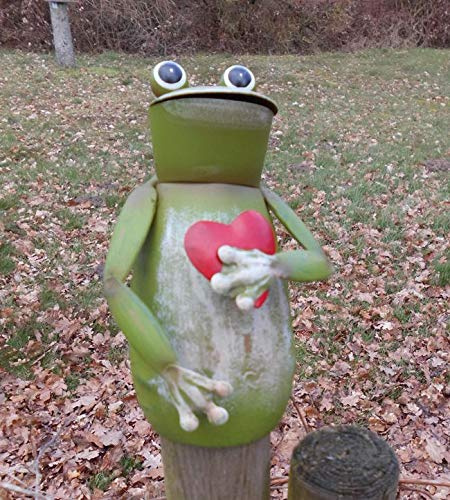 Deko-Impression Zaunfigur Zaunhocker Frosch mit Herz Gartendekoration Eisen grün-rot