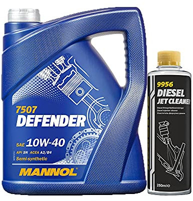 MANNOL 5l, 7507 Defender 10W-40 API SN + Diesel Jet Cleaner Düsenreiniger - Kraftstoff Additiv 250 ml