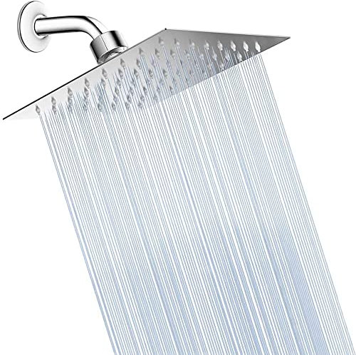 VIGIME Soffione doccia a pioggia, soffione quadrato ad alta pressione da 6 pollici, in acciaio inox ultra sottile con ugello in silicone, soffione doccia a pioggia ad alto flusso (cromo)