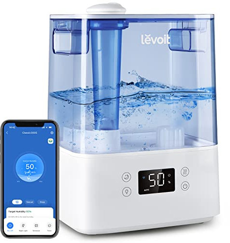LEVOIT Classic300S Ultrasonic Smart Top Fill Humidifier, Extra Large 6L Tank for Whole Family, APP & Voice Control, Essential Oil Diffuser, Humidity Setting with Sensor, Quiet Sleep Mode, Night Light