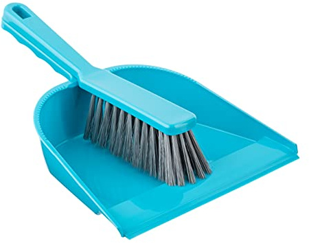 Homeshopa Blue Dustpan and Brush Set, Portable Cleaning Sweeping Brush, Plastic, Soft Bristle, Ergonomic Handle, Rubber Front Edge, Small Hand Held Broom Dust Pan Household Kitchen Office Cleaning
