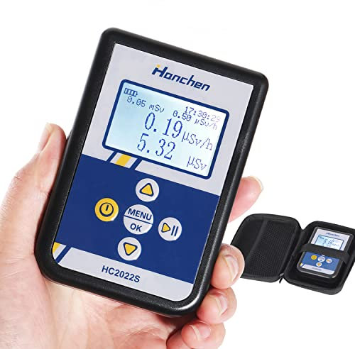 Hanchen - Détecteur de radiations nucléaires, compteur Geiger, dosimètre personnel, détecteur de marbre, mesureur numérique portable, à haute sensibilité, aucune batterie (format poche)