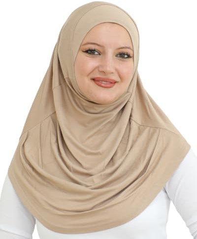 Prien Chic Hijab Für Damen, Türkisch Kopftuch Muslim, Frauen Konfektionskleidung Schal Kleider, Muslim Weicher Jersey Kopftücher, Burka, Easy Hijab Set, Muslimisch Abaya (Bräunen)