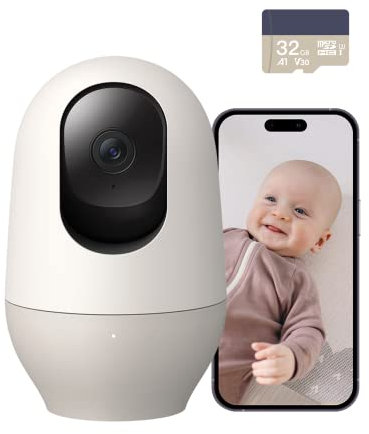Nooie Telecamera con scheda Micro SD da 32 GB, Videocamera Sorveglianza Wi-Fi Interno 1080P, 360°Pan/Tilt, Visione Notturna, Audio Bidirezionale, Tracciamento del Movimento, Compatibile con Alexa